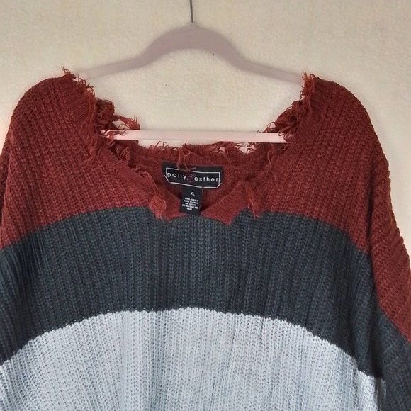 Polly & Esther Oversized‎ Cropped Color Block Sweater Size XLarge - Picture 3 of 11